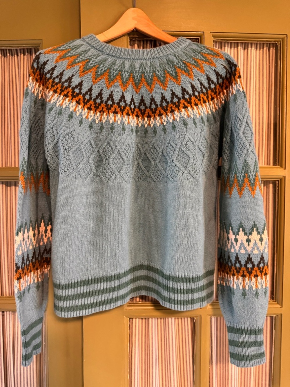 Sundance Blue Fair Isle Cotton Knit Sweater